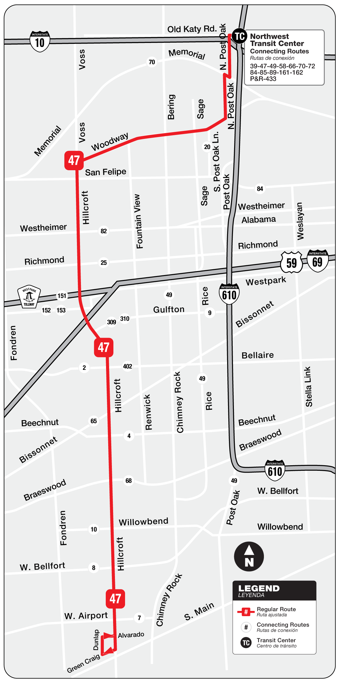 Route map for 47 Hillcroft bus