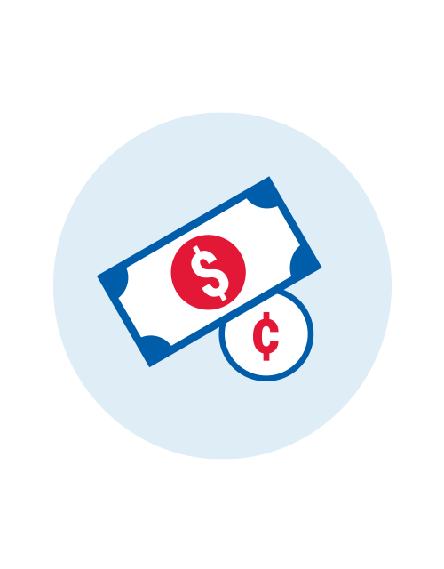 Fare box of money and coin graphic.